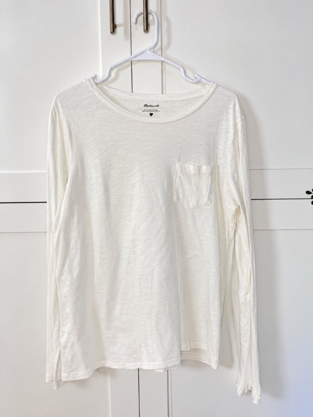 Madewell | 100% Cotton | White Long Sleeve Pocket Tee - Size Large